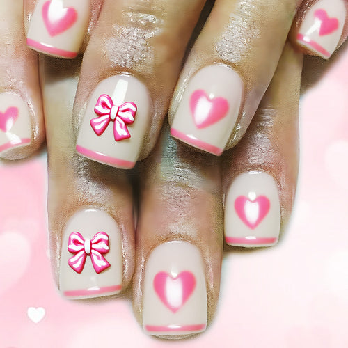 Heart and Bow-Embellished Press-On Nail Art Bowlift