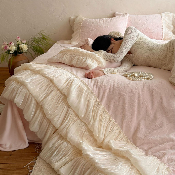 Tiered Pleated Ruffle Duvet Cover Set