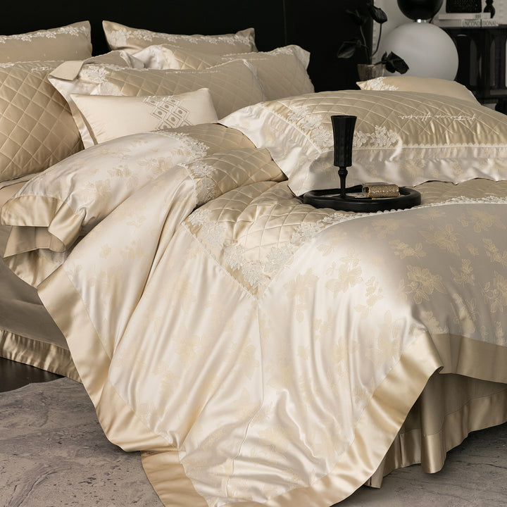 Quilted Jacquard Floral Bedspread & Reversible Comforter Ensemble
