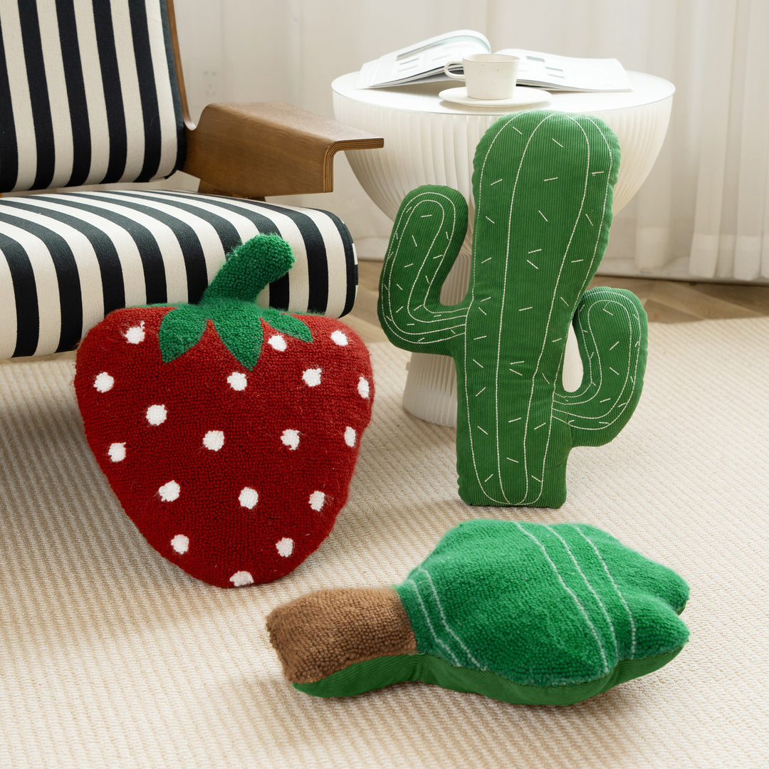 Decorative cactus cuddle pillow made of corduroy with embroidered structure