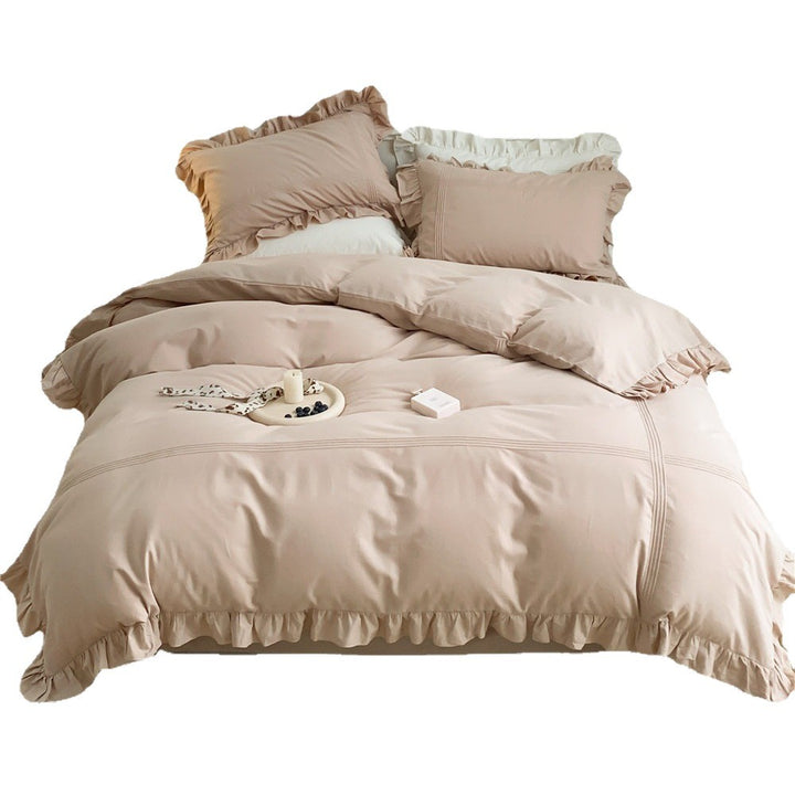 Ruffled Luxury Cotton Duvet Cover Set with Pintuck & Frilled Edges