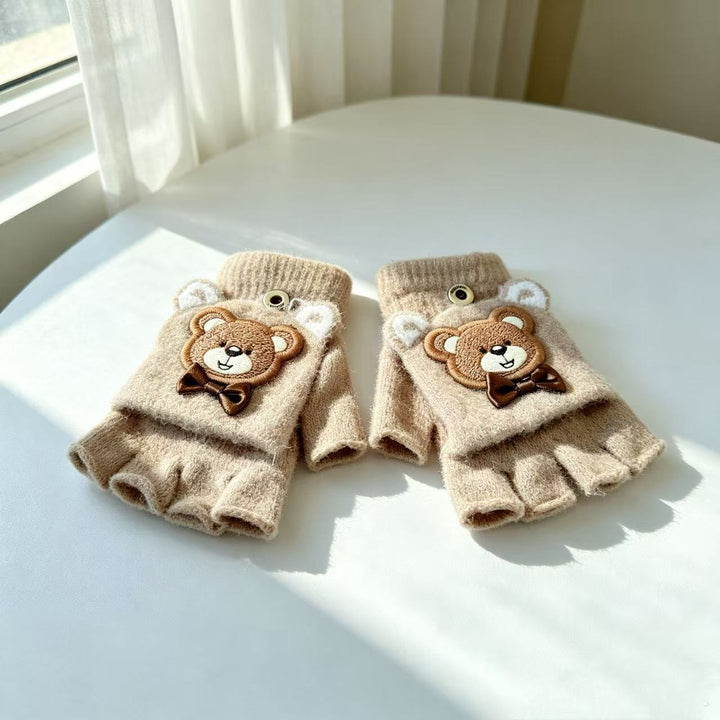 Cute Bear-Themed Fingerless Gloves Bowlift