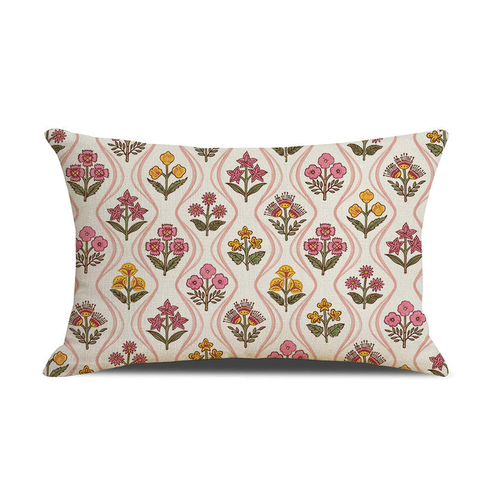 Rectangular Linen-Blend Floral Throw Pillow Cover
