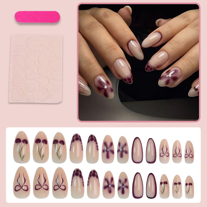 Artificial nail set with modern floral marbled designs Bowlift