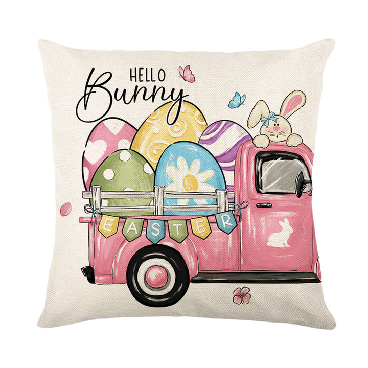 Decorative Cotton-Linen Easter Hanging Egg Print Throw Pillow Cover