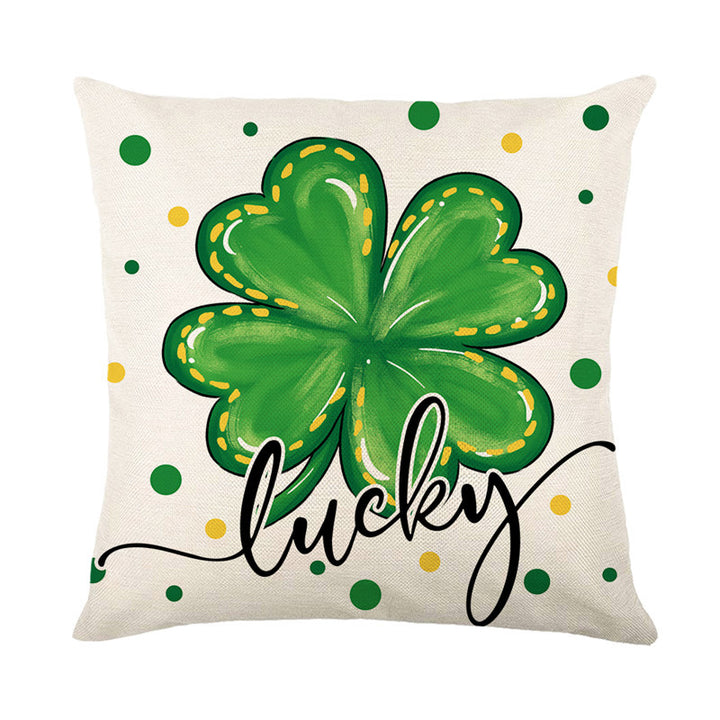 Festive Shamrock Cotton-Linen Square Throw Pillow Cover