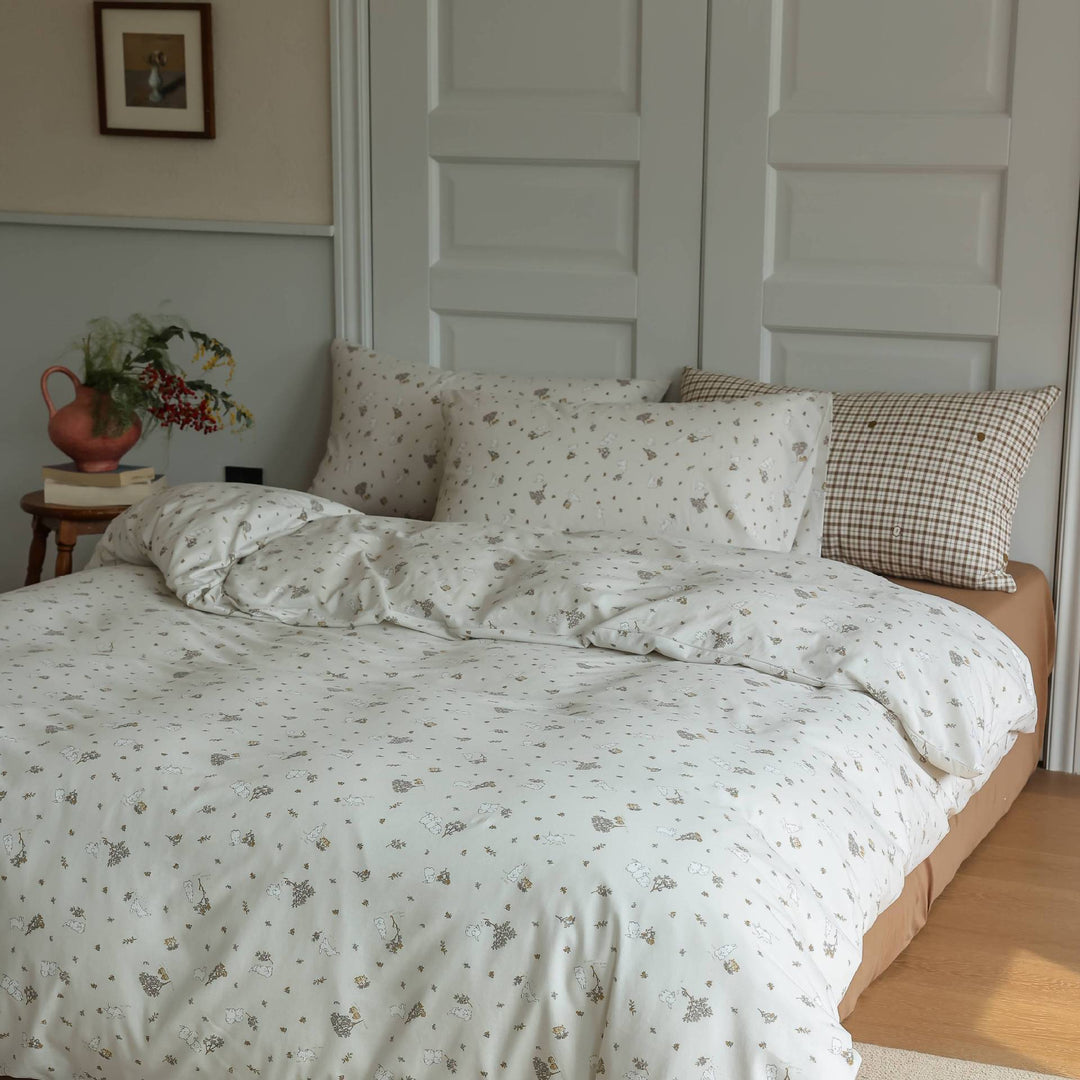 Striped cotton bedding set with zipper and pillowcase