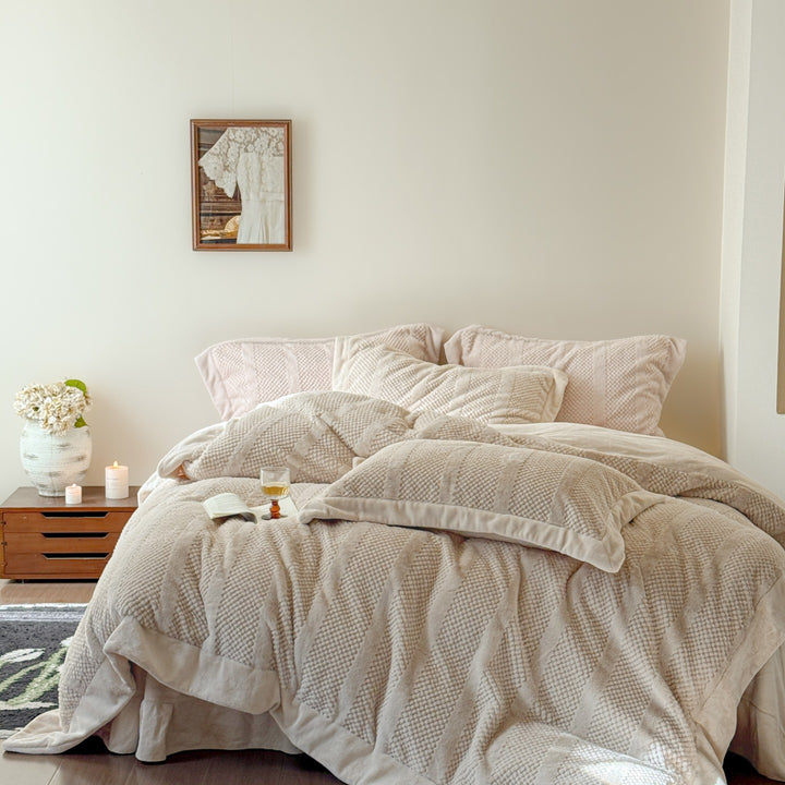 Plush Quilted Velvet Comforter Set with Decorative Shams