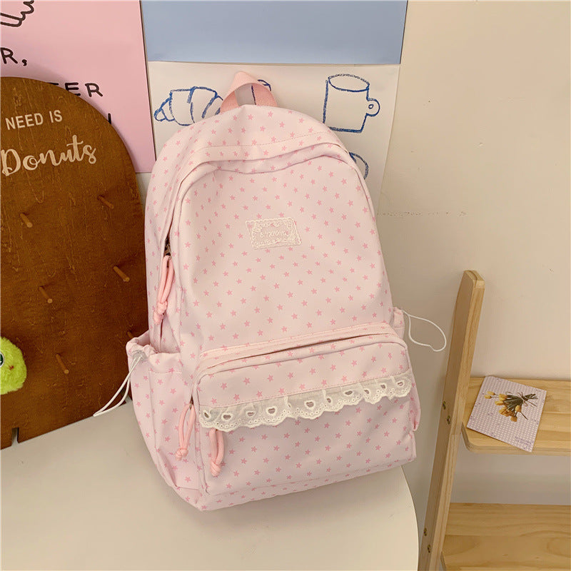 Decorative Star-Print Backpack Bowlift