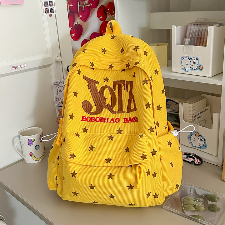 Stylish Star-Embellished Corduroy Backpack Bowlift