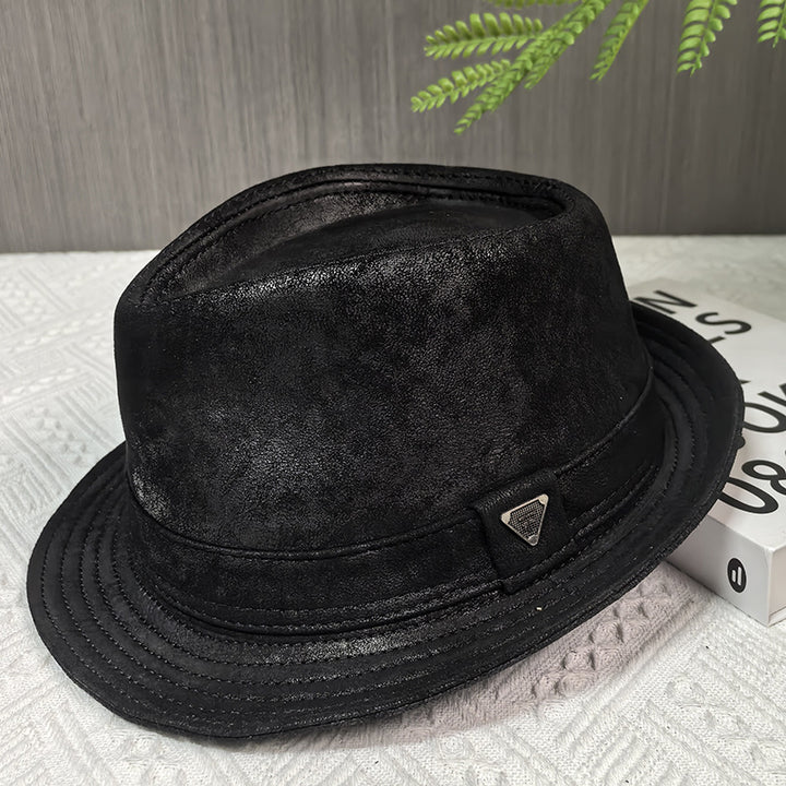 Croc-Embossed Leather Trilby with Structured Brim Bowlift