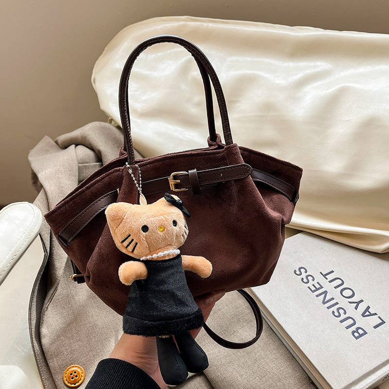 Faux Suede Handheld Satchel
