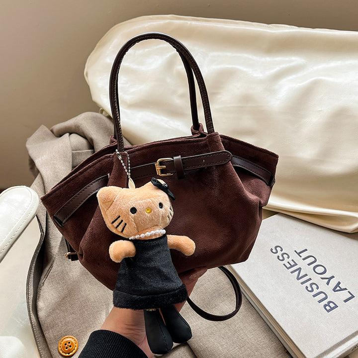 Faux Suede Handheld Satchel