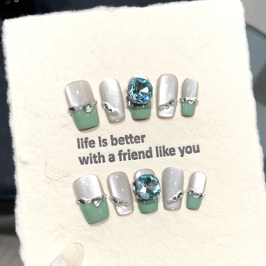 Glamorous Gem-Embellished Press-On Nail Set