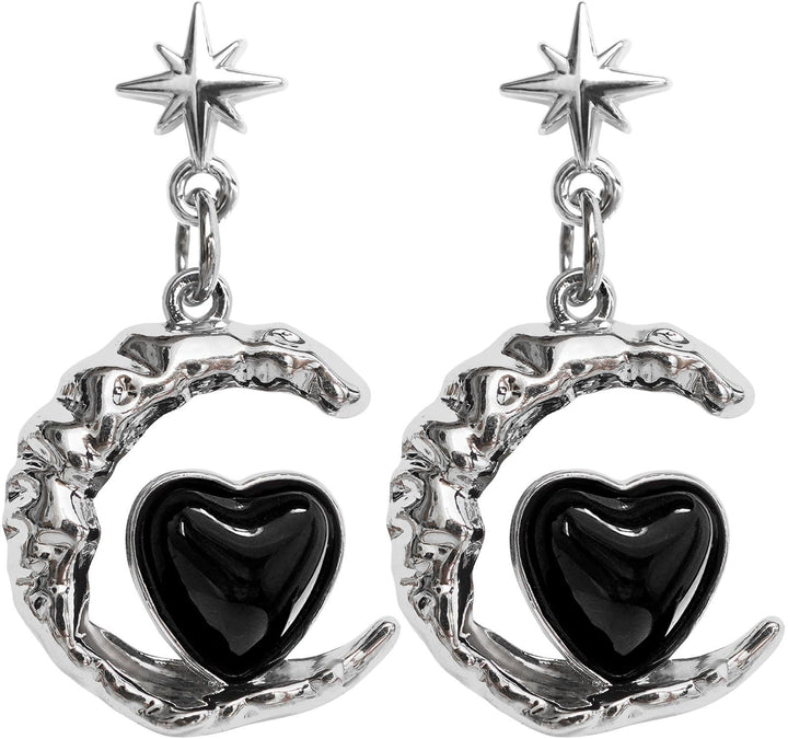 Artistic Moon and Heart Dangle Earrings Bowlift