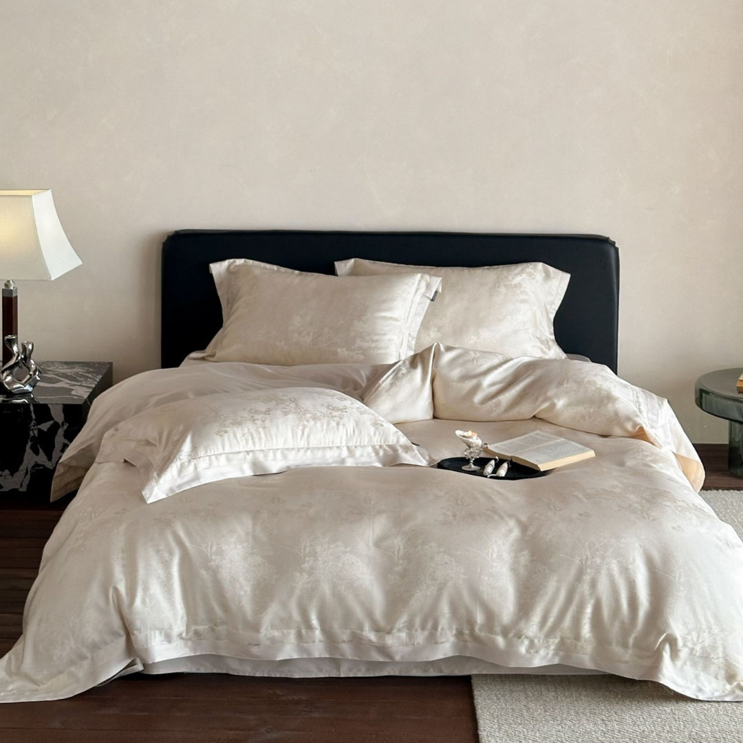 Silky Sateen Jacquard Duvet Cover Bedding Set with Envelope Pillow Shams