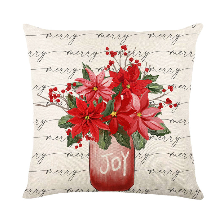 Christmas Throw Pillow Cover with Festive Tree Print and Script Accent