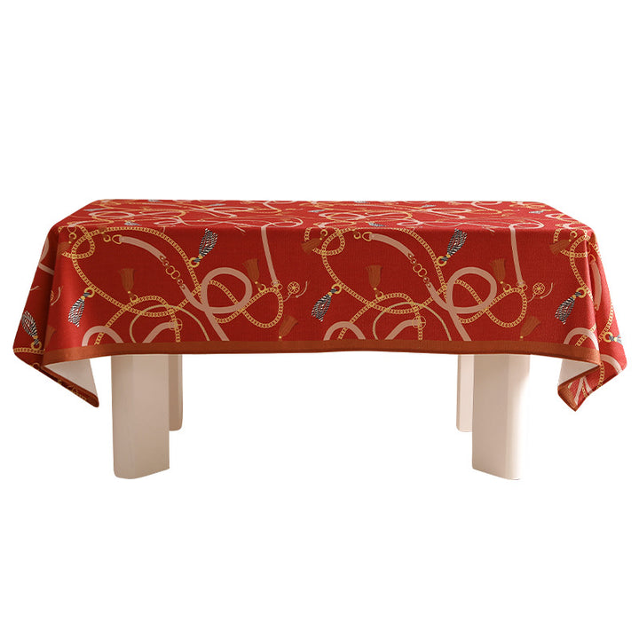Rectangular decorative tablecloth with cord and tassel pattern as well as contrasted hem edge Bowlift