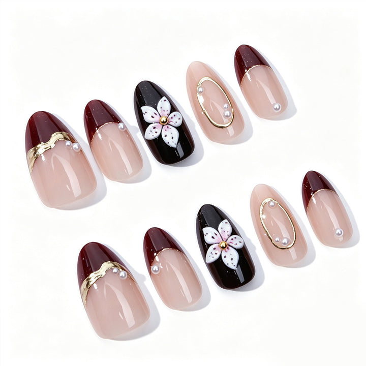 Elegant Decorative Floral Press-On Nails Bowlift