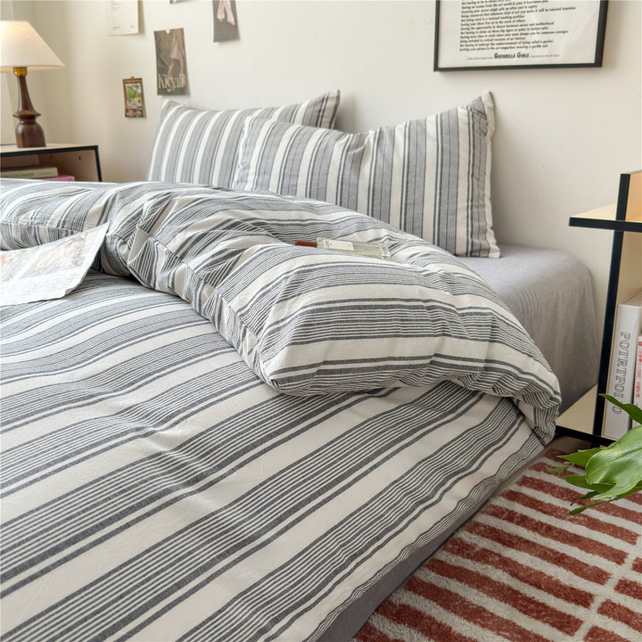 Striped Cotton Percale Duvet Cover Set with Envelope Shams