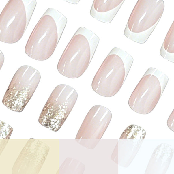 Glamorous French Tip Glitter Nail Extensions Bowlift
