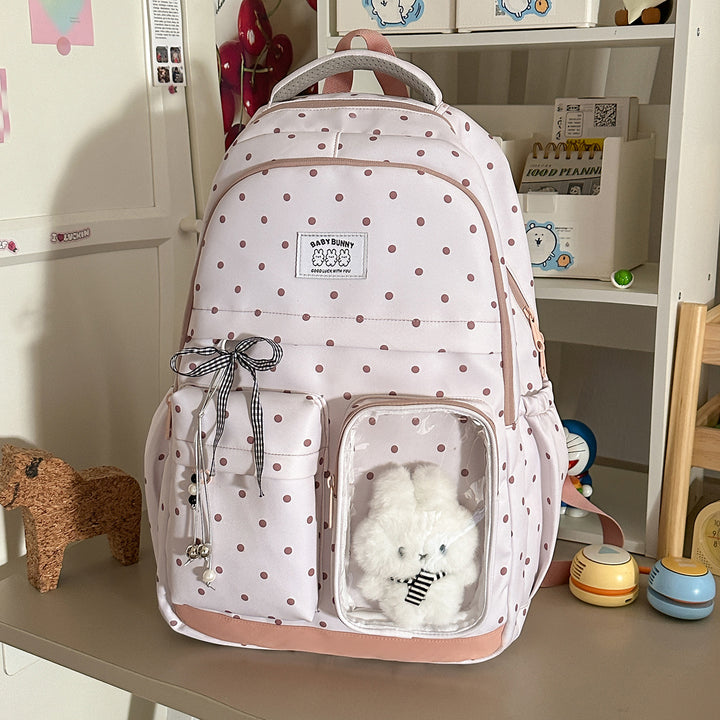 Playful Polka Dot Backpack with Transparent Window Bowlift