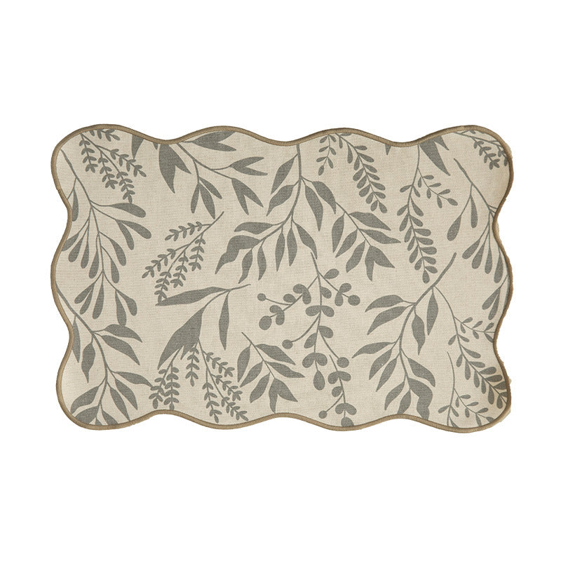 Shaped table set with curved contour and botanical leaf pattern Bowlift