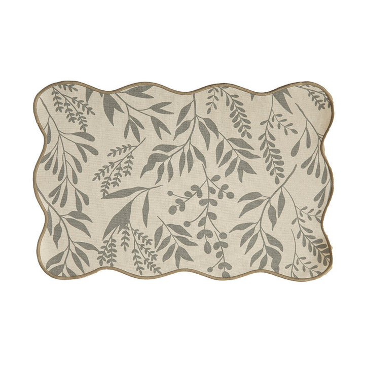 Shaped table set with curved contour and botanical leaf pattern Bowlift