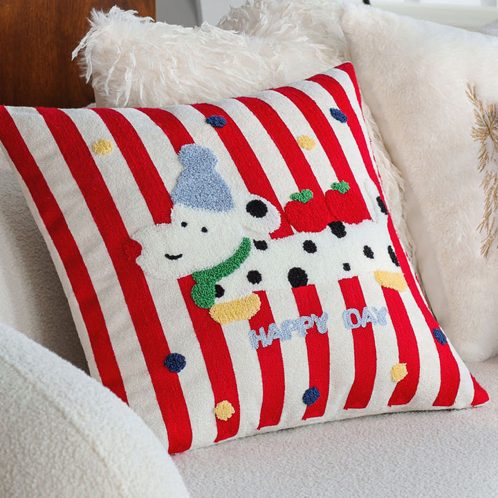 Rectangular plush decorative pillow with textured knit look and metal eyelets Bowlift