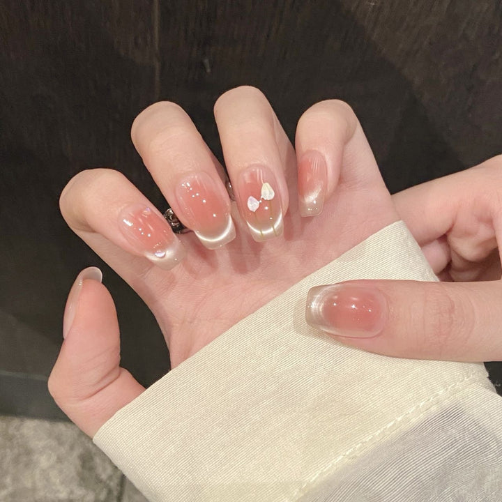 Elegant French Tip Press-On Nails with Floral Accents
