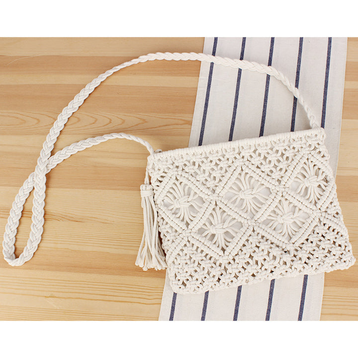 Handcrafted Macrame Shoulder Bag with Tassels Bowlift