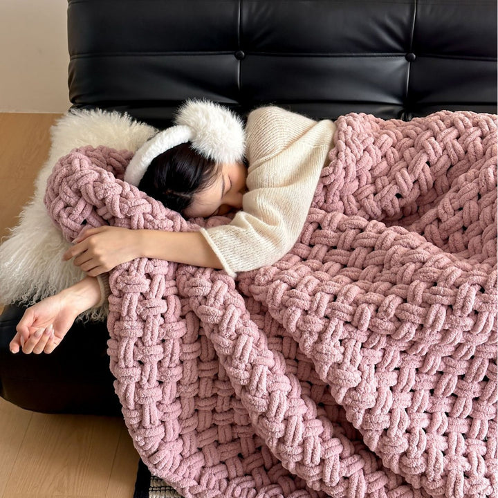 loose-knit handmade cuddle blanket made of chenille