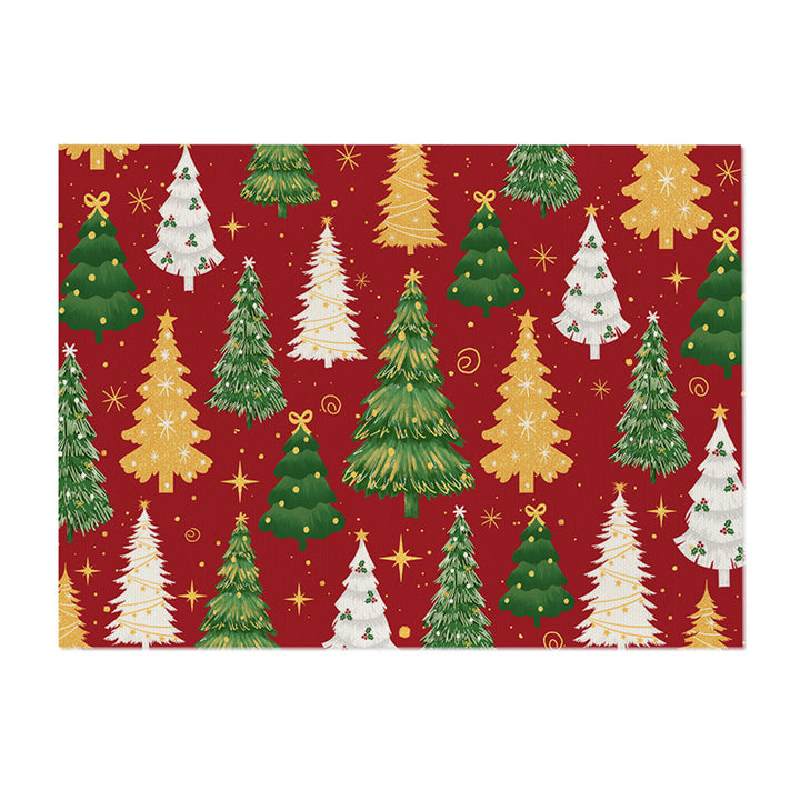 Decorative Rectangular Cotton-Linen Holiday Tablecloth with Repeating Hand-Painted Christmas Tree Motif