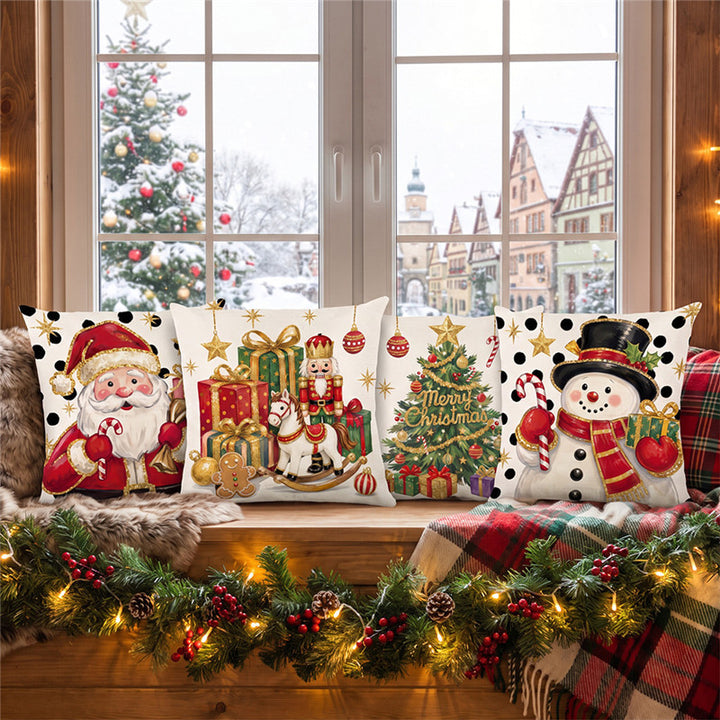 Festive Santa Print Decorative Throw Pillow Cover