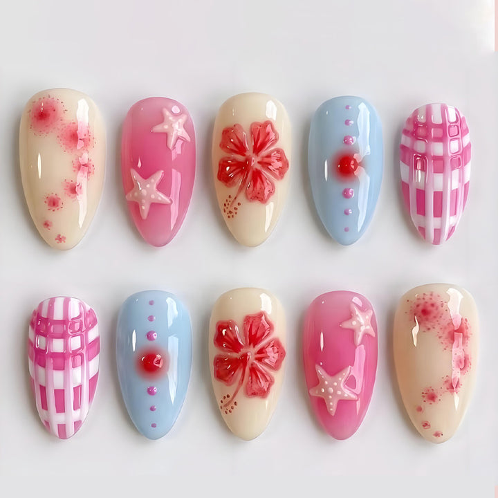 Creative flower and star design artificial nail set Bowlift