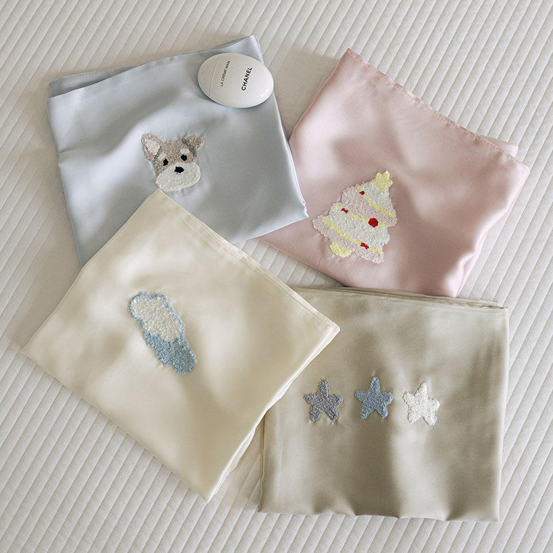 Soft-Touch Organic Cotton Embroidered Pillowcase Pair with Deep-Pocket Fitted Sheet