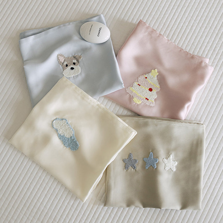 Soft-Touch Organic Cotton Embroidered Pillowcase Pair with Deep-Pocket Fitted Sheet