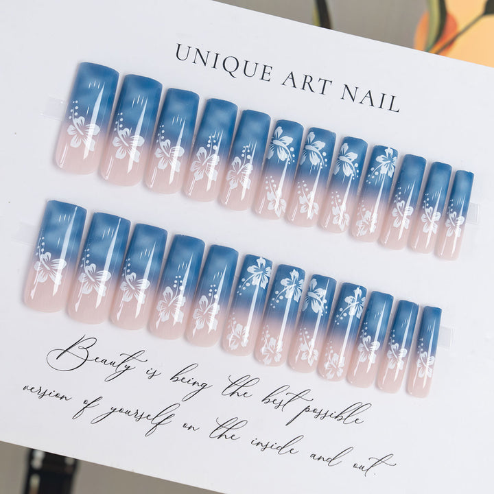 Floral-Patterned Coffin Press-On Nails