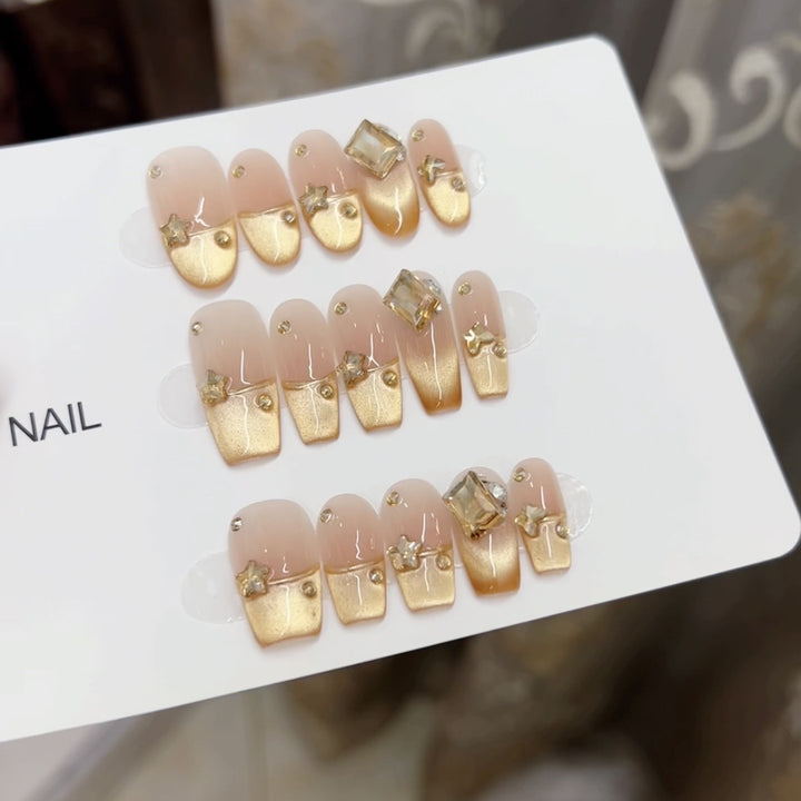 Decorative Press-On Nail Art with Crystal Accents Bowlift
