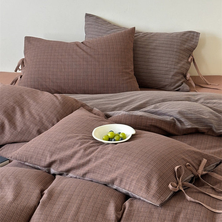 Bedding set made of cotton-linen with fine check pattern