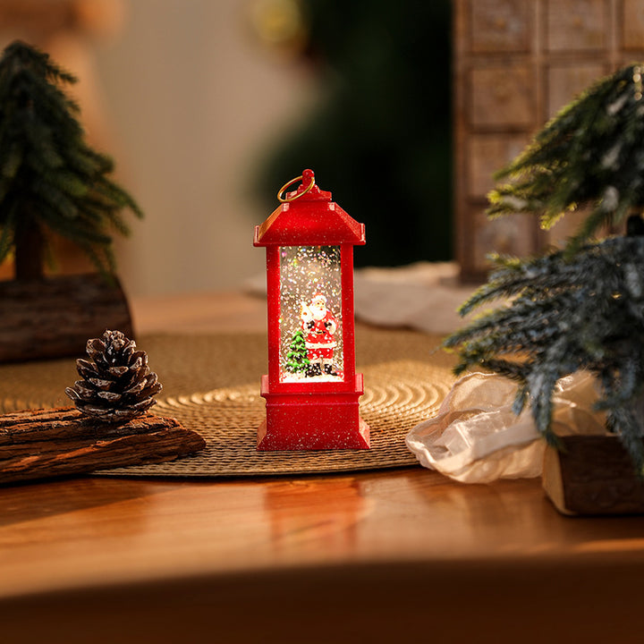 Illuminated Christmas lantern with glittering snowman scene Bowlift