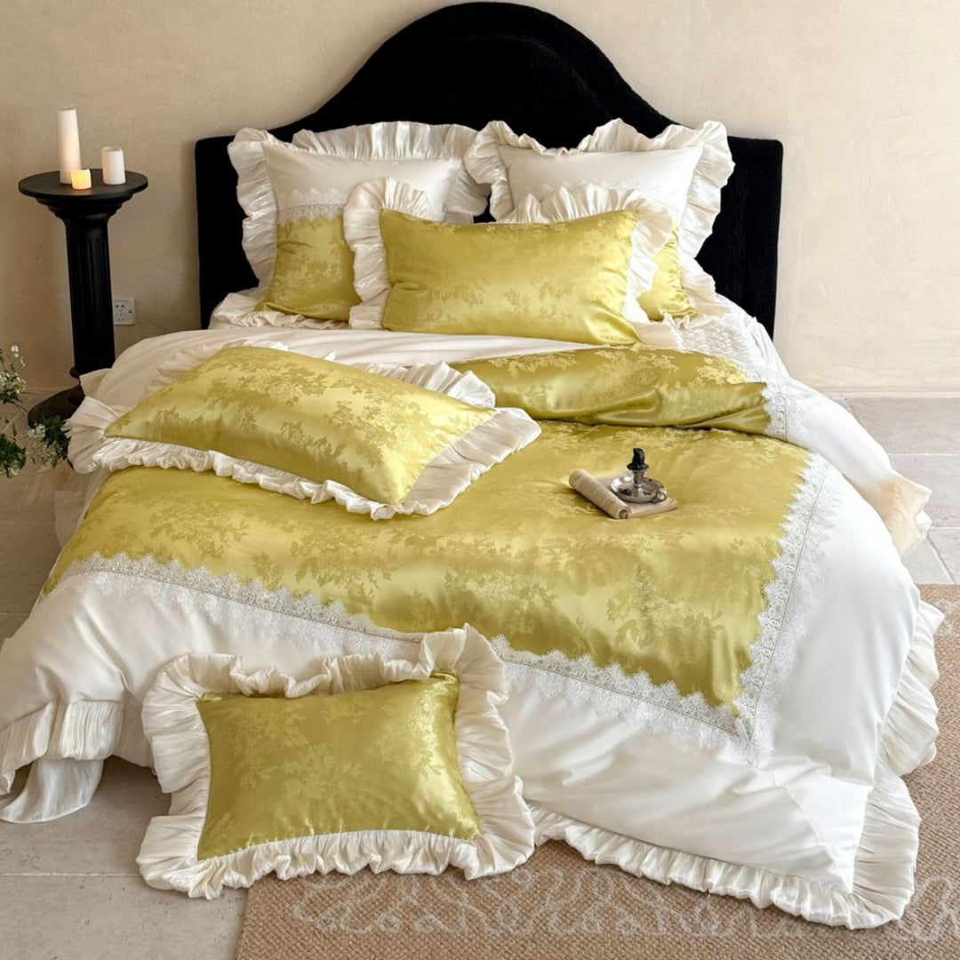 Luxury Ruffled Jacquard Satin Duvet Cover Set