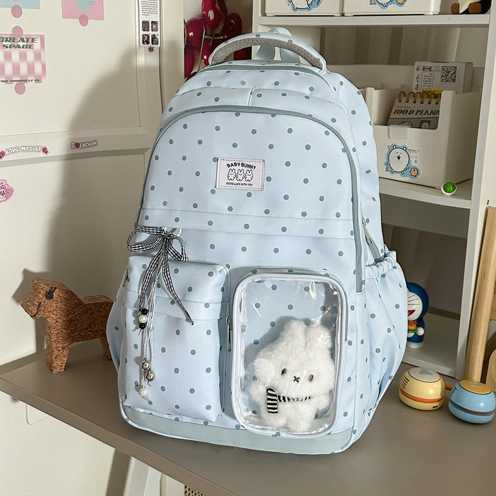 Playful Polka Dot Backpack with Transparent Window Bowlift
