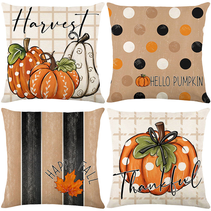 Decorative Throw Pillow Autumn Pumpkin Illustration with Thankful Script
