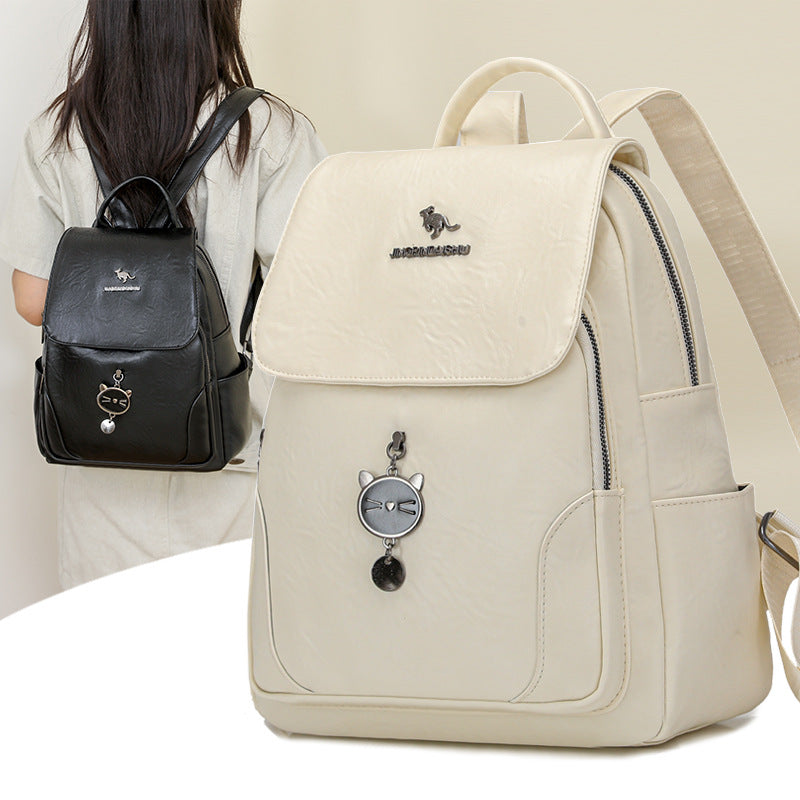Cute Cat-Themed Leather Backpack Bowlift