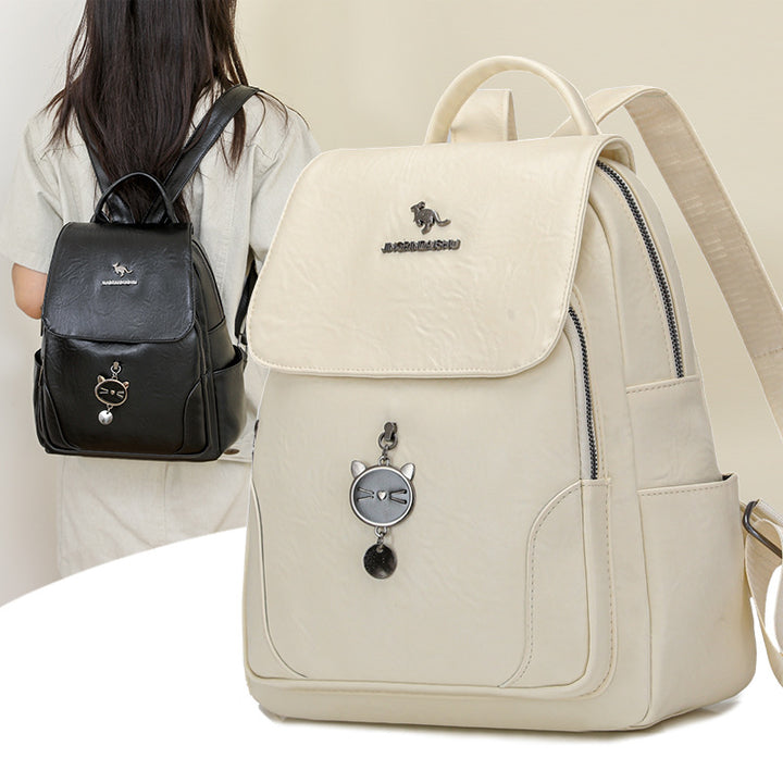 Cute Cat-Themed Leather Backpack Bowlift