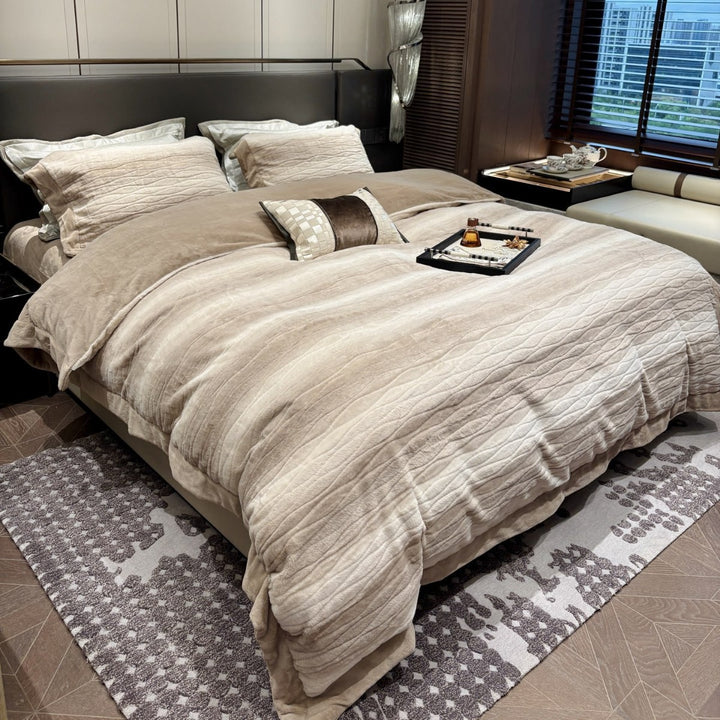 Quilted Plush Reversible Duvet Cover Set with Oversized Velvet Texture