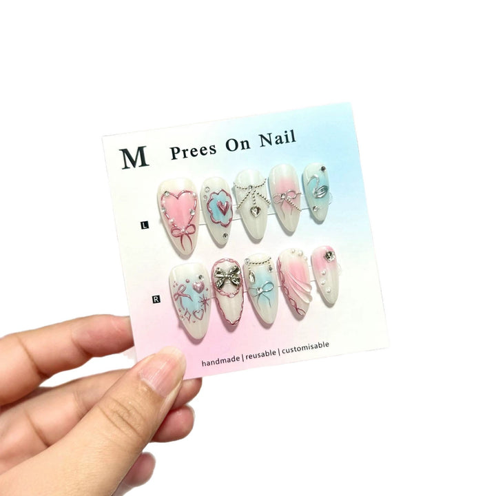 Customizable Press-On Nail Art Set with Decorative Elements