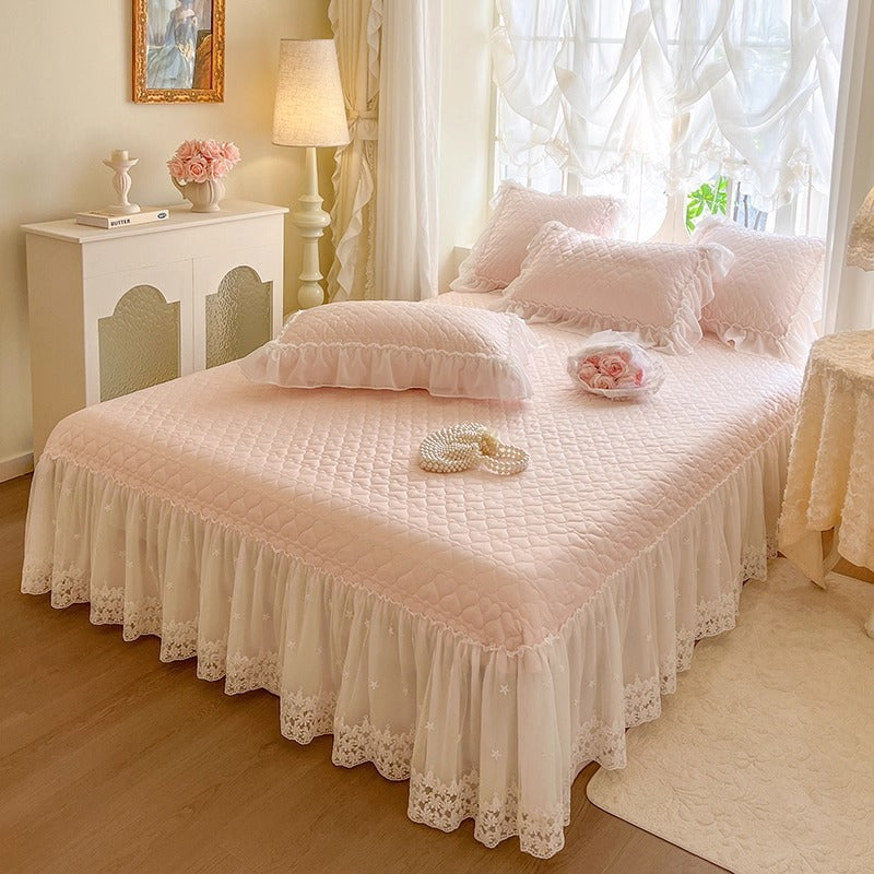 Romantic Ruffled Lace Layered Duvet Cover Set