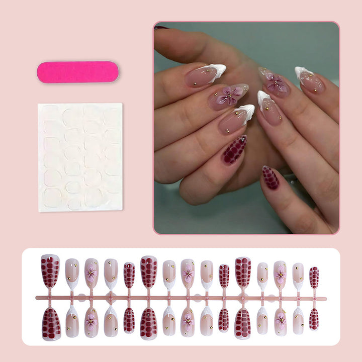 Artificial Nail Set with Elegant Flower and Glitter Accents Bowlift